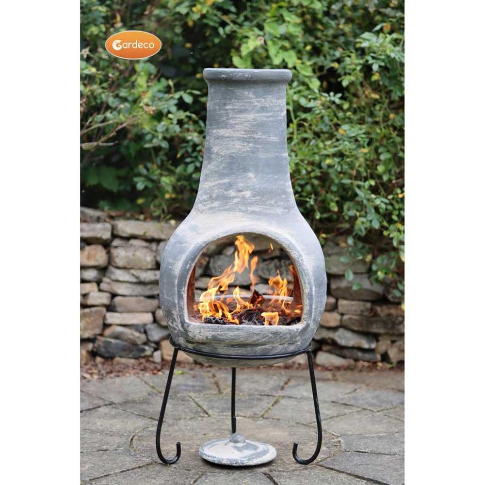 Extra-large Mexican chimenea Dos Bocas (with two mouths) in grey, inc stand and lid