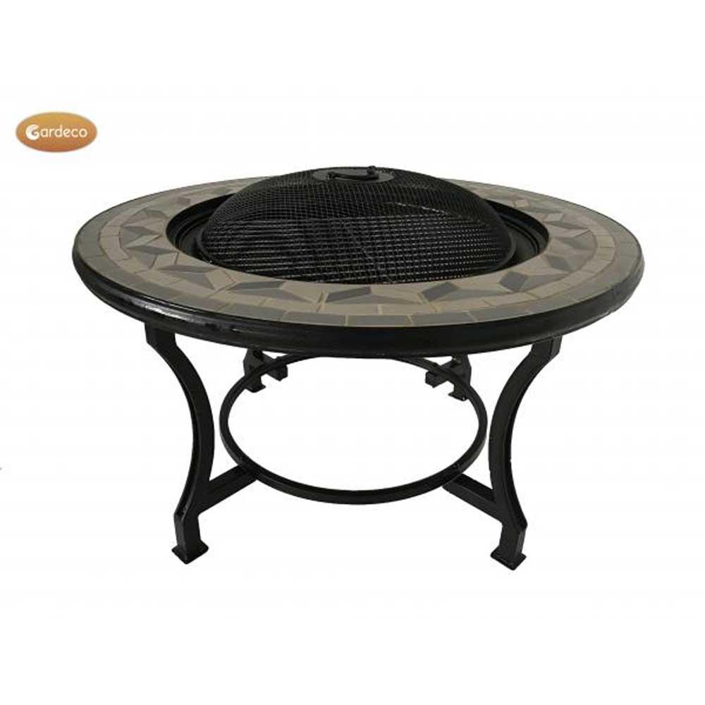 Tile Mosaic Fire Bowl Table Inc BBQ Grill And Matching Closing Lid