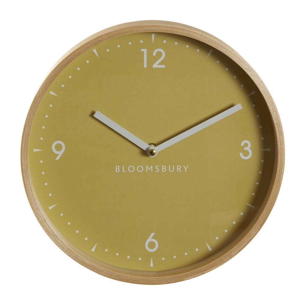 Wooden Wall Clock With Small Numbers Yellow