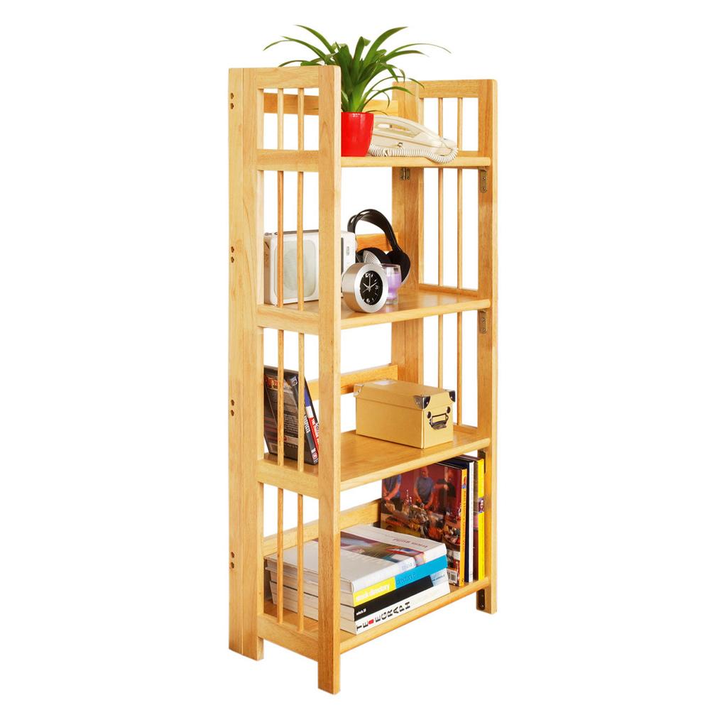 Folding Shelf Unit With 4-Tiers Box Frame Natural