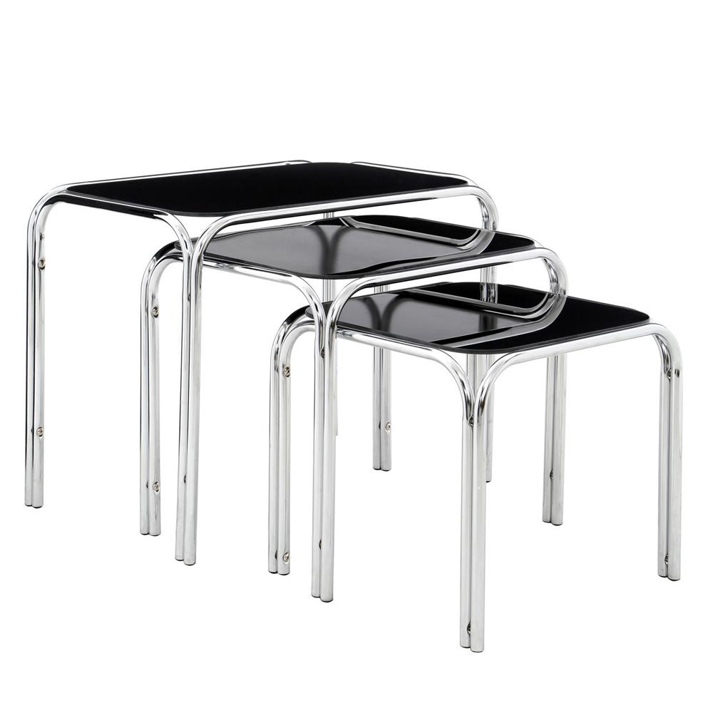 Nesting Tables with Glass Top Black Set of 3