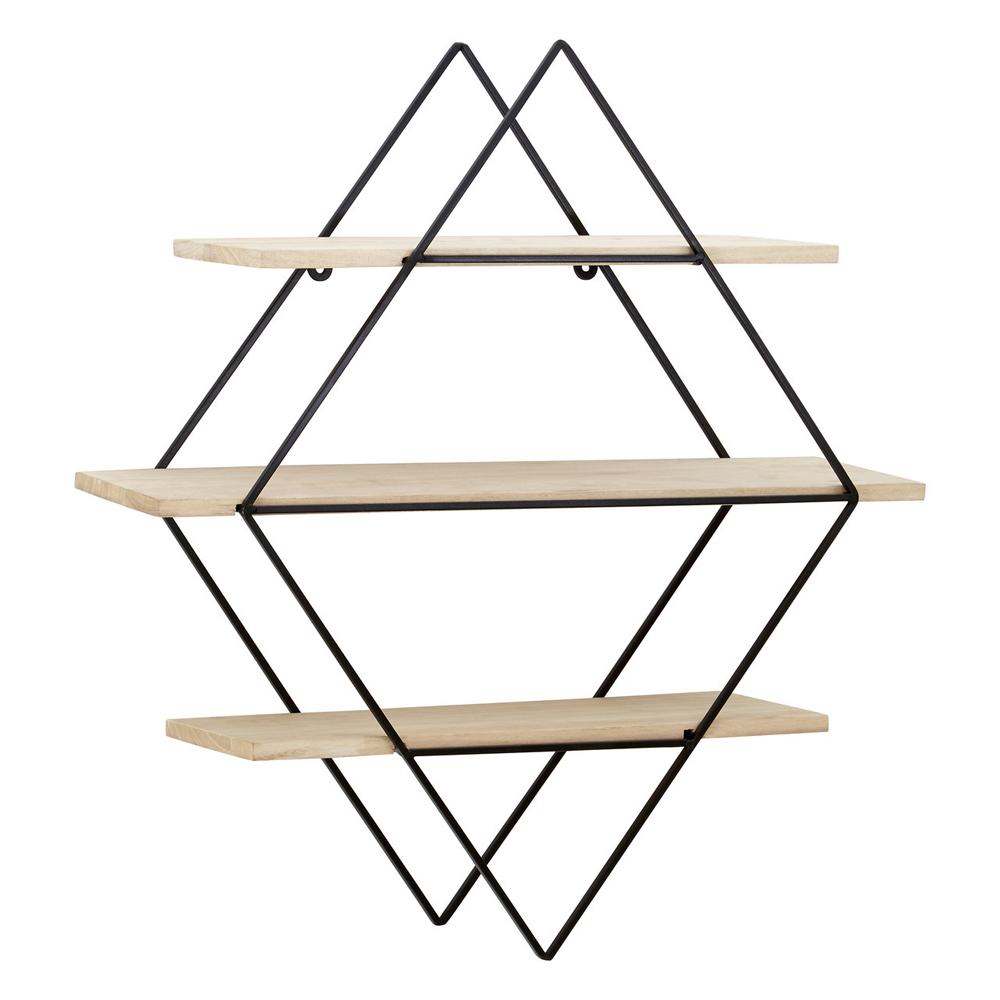 Rhombus 3-Tier Wooden Metal Shelf