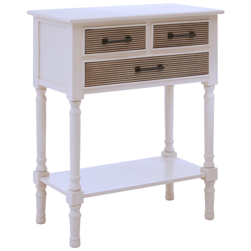 Console Table with 3-Drawers Pearl White Finish