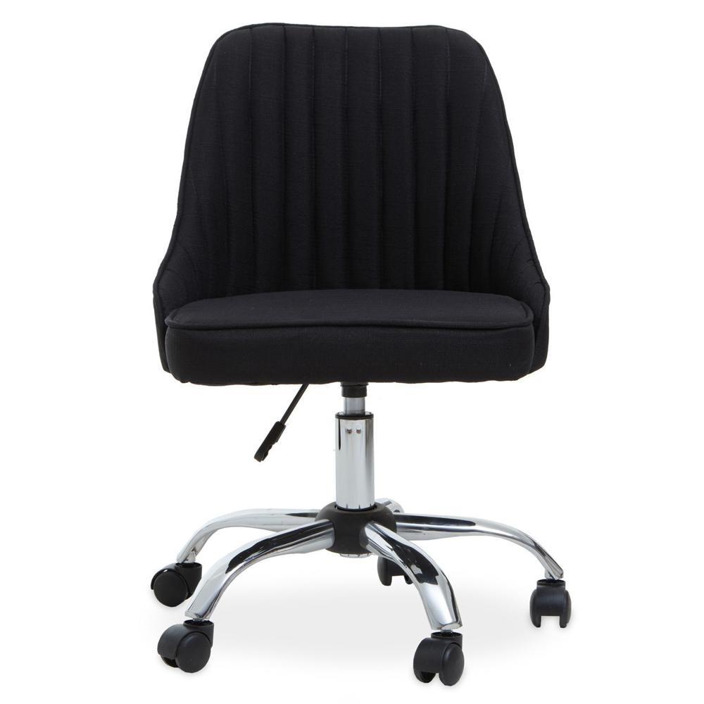 Office Chair Channeled Tufting Fabric Black with Chrome Base