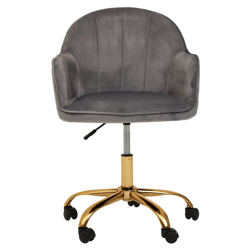 Office Chair Upholstered Grey Velvet And Gold Base