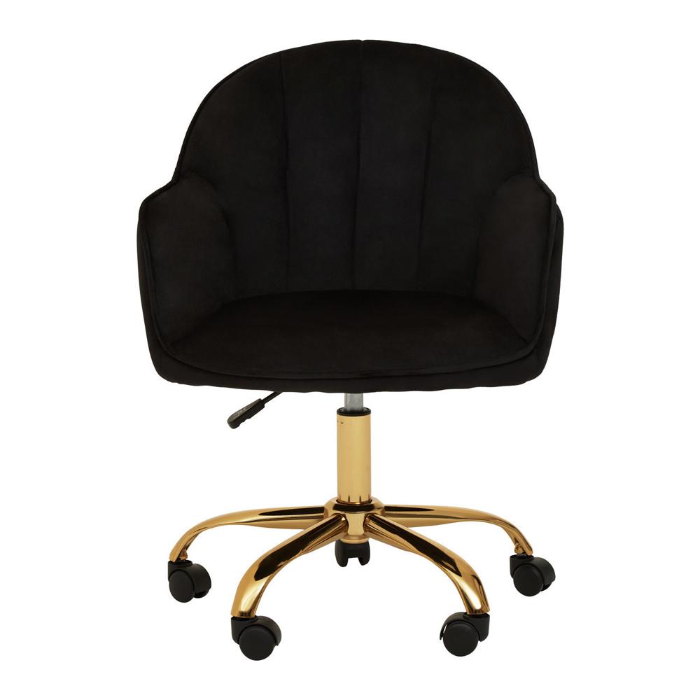 Office Chair Upholstered Black Velvet And Gold Base