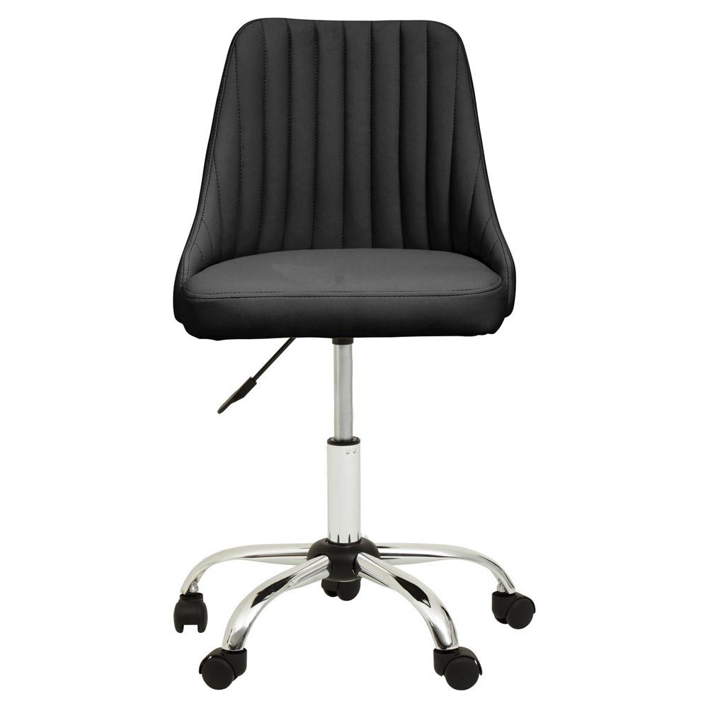 Office Chair with Upholstered Seat Ribbed Black Chrome Base