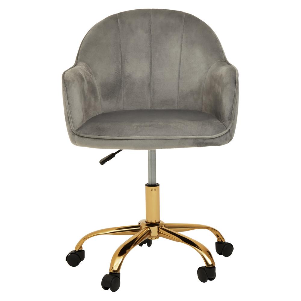 Office Chair Upholstered Seat Grey Velvet And Gold Base