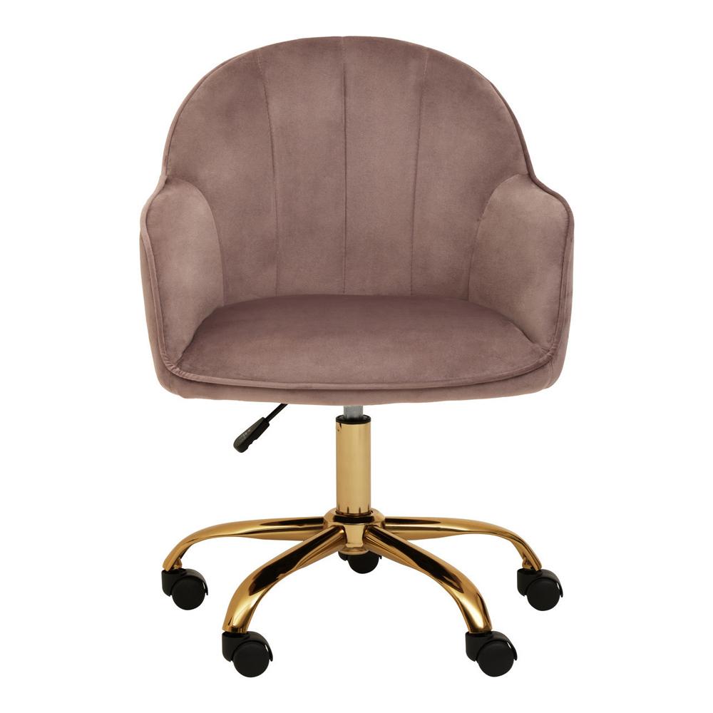 Office Chair Upholstered Seat Pink Velvet And Gold Base