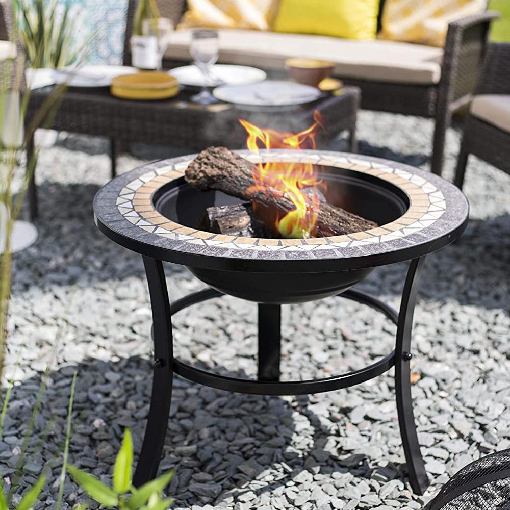 Skyros Steel and Ceramic Mosaic Firepit with Grill