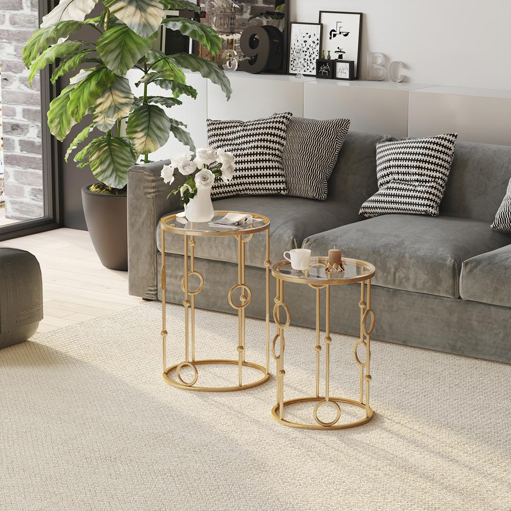 Round Coffee Tables Set of 2 Gold Nesting Side End Tables