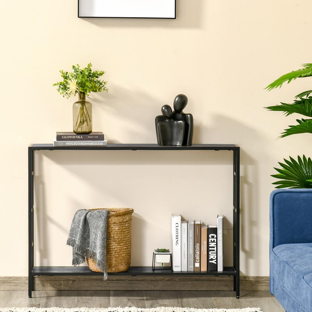 Industrial Console Table with Storage Shelf Metal Grey