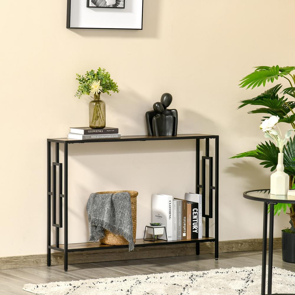 Industrial Console Table with Storage Shelf Narrow Dressing Desk