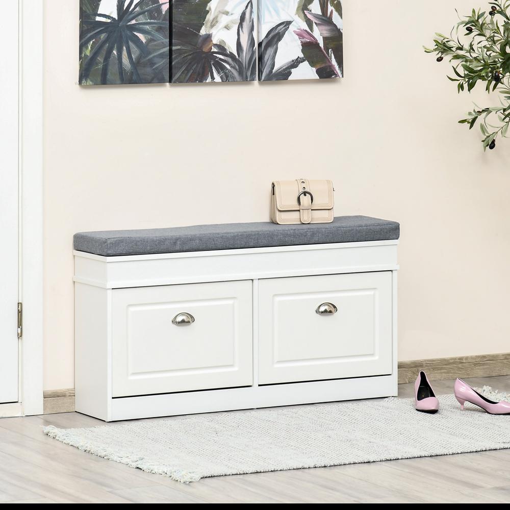 Shoe Storage Bench with Seat Cushion Cabinet Organizer with 2 Drawers