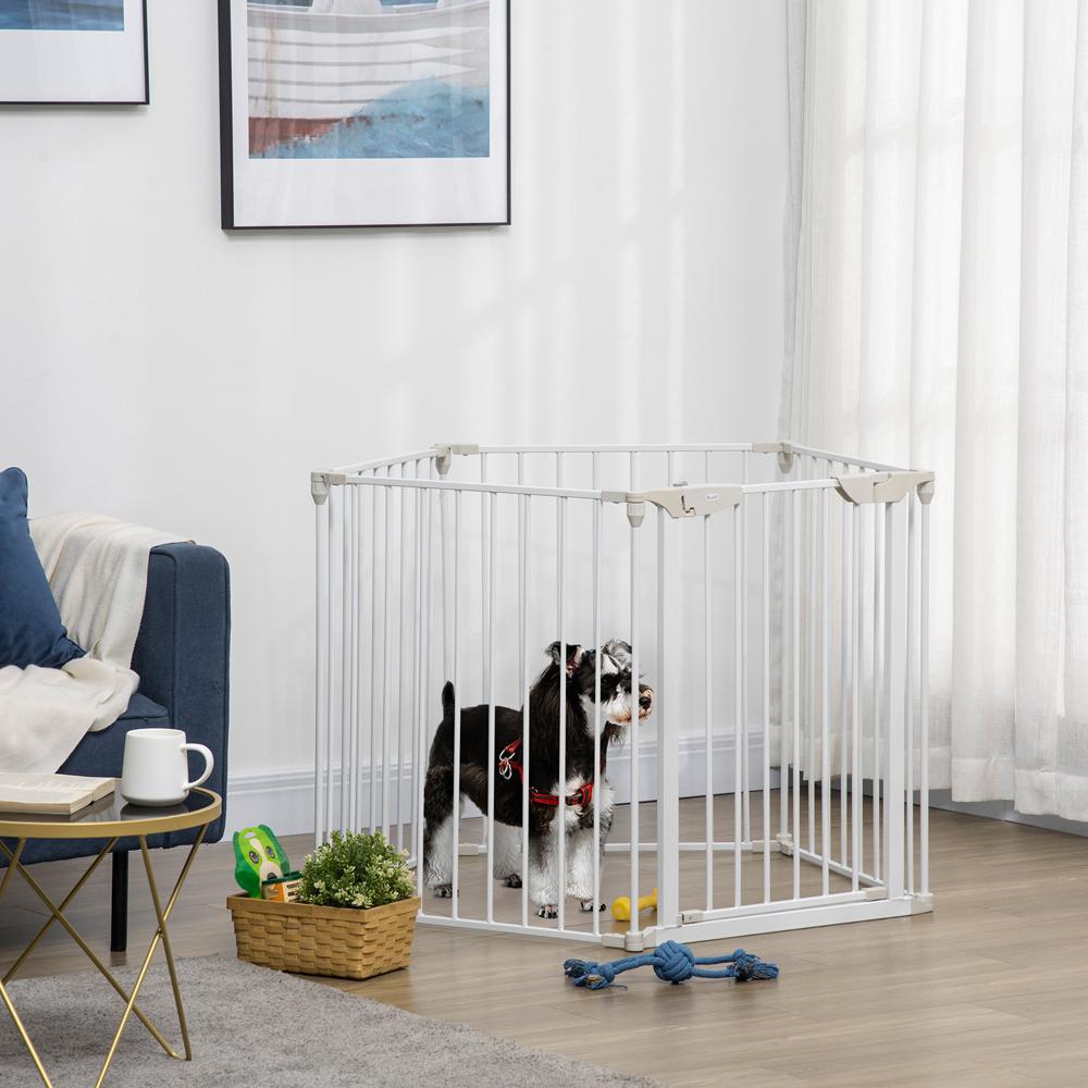 Pet Gate 5 Panels Dog Playpen Stair Barrier with Walk Through Door