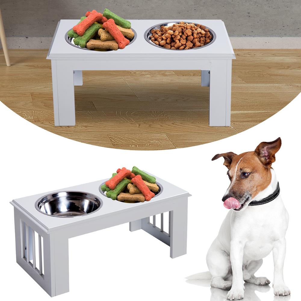 Raised Pet Feeder Elevated Double Bowls Twin Dog Puppy Water Food 2 Sizes