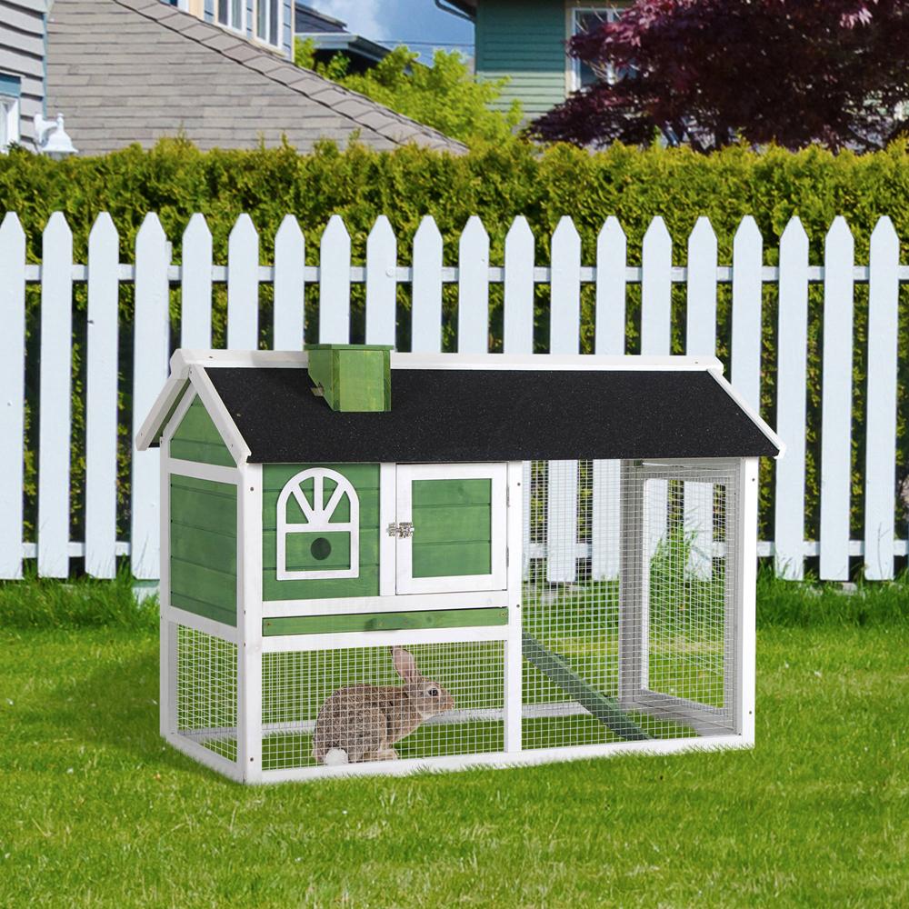 Rabbit Hutch Wood Bunny Cage for Outdoor Indoor with Tray Run Box