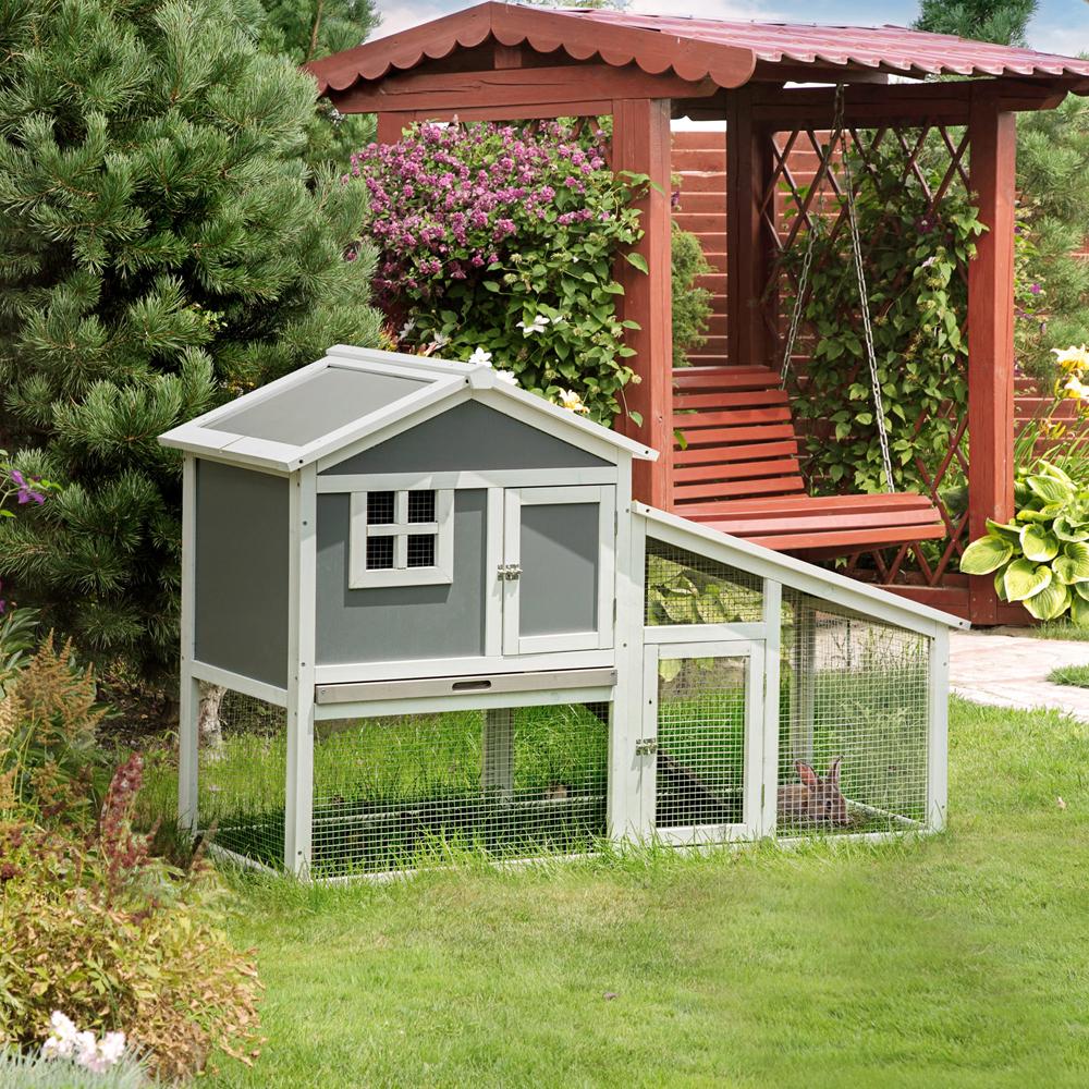 Two-Tier Rabbit Hutch Guinea Pig Cage with Sunlight Panel, roof