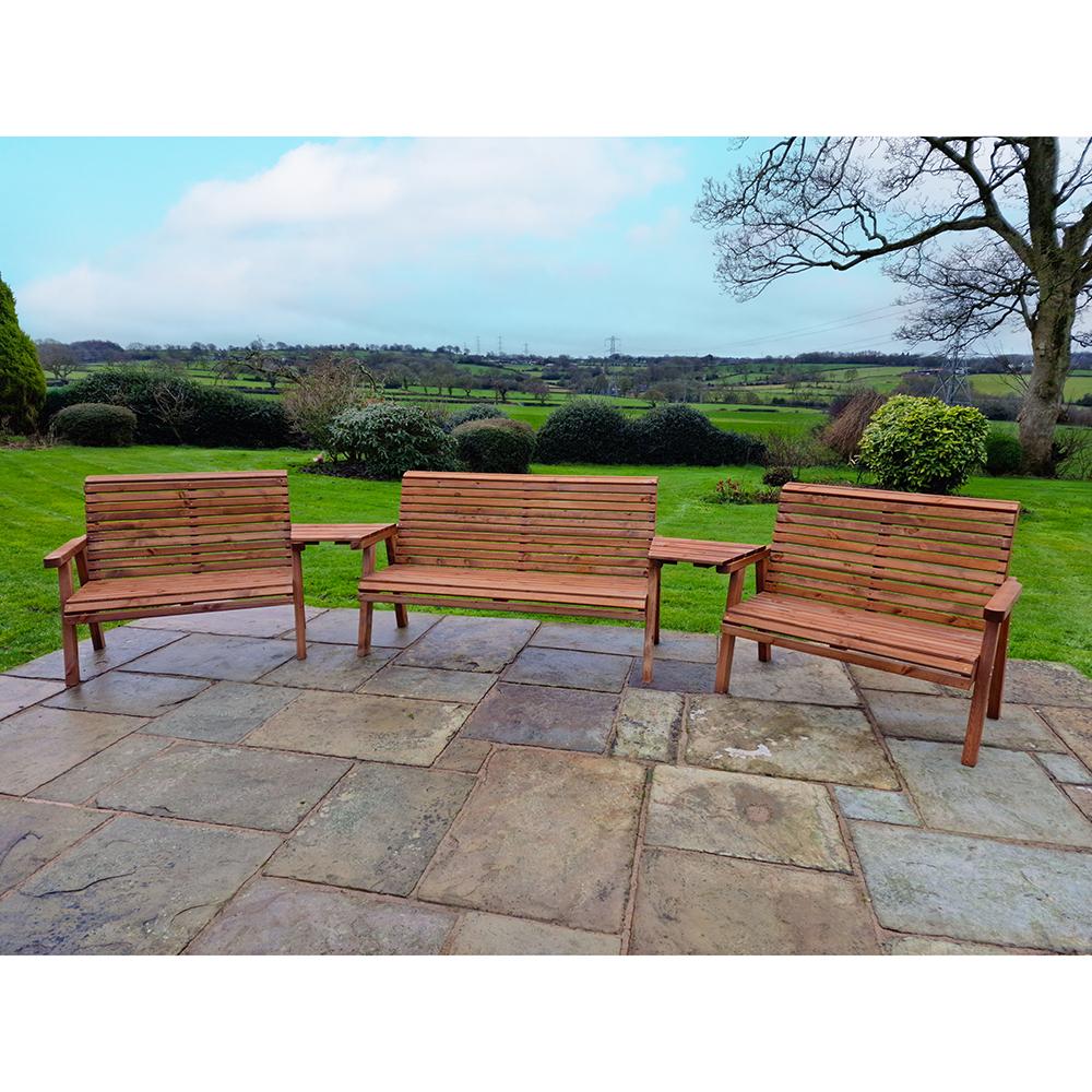 Wooden Garden Triple Bench Set Angled 7 Seat VS115