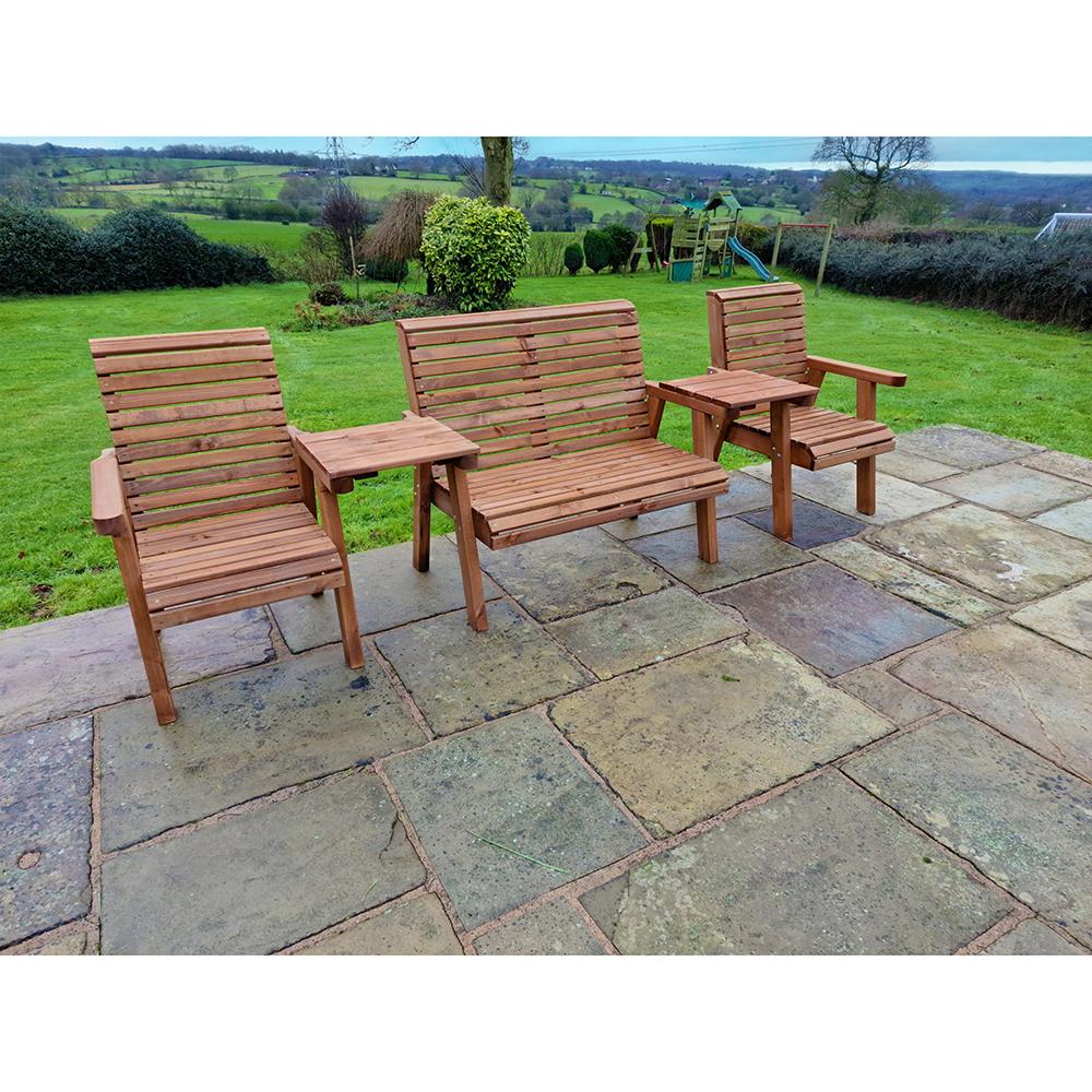 Wooden Garden Double Chair & Bench Set Straight 4 Seat VS118