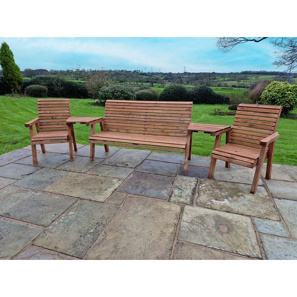 Wooden Garden Double Chair & Bench Set Angled 5 Seat VS119