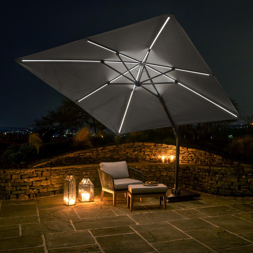 Glow Challenger T2 Square Parasol 3m Luna Grey