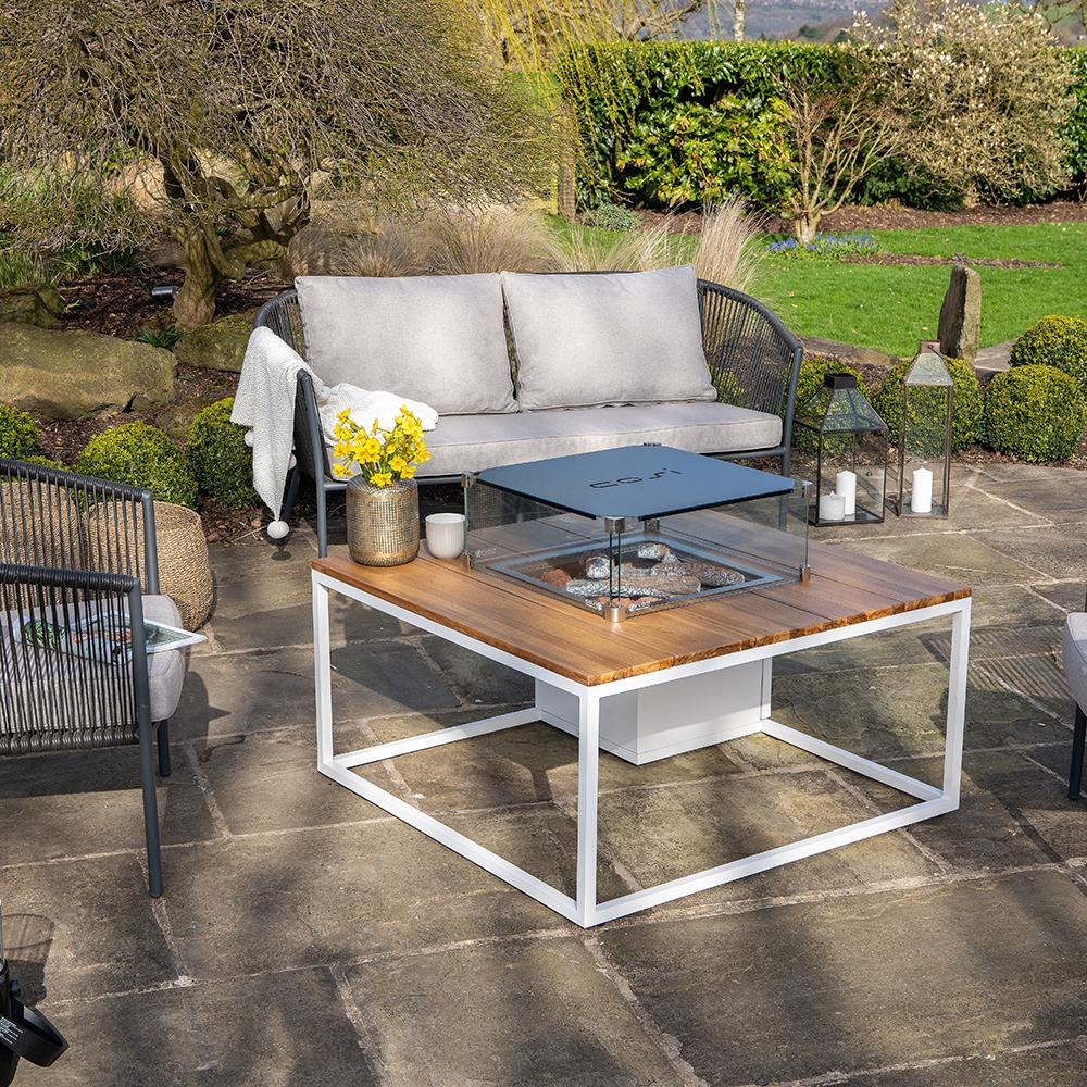 Outdoor Cosiloft 100 Fire Pit Table White And Teak