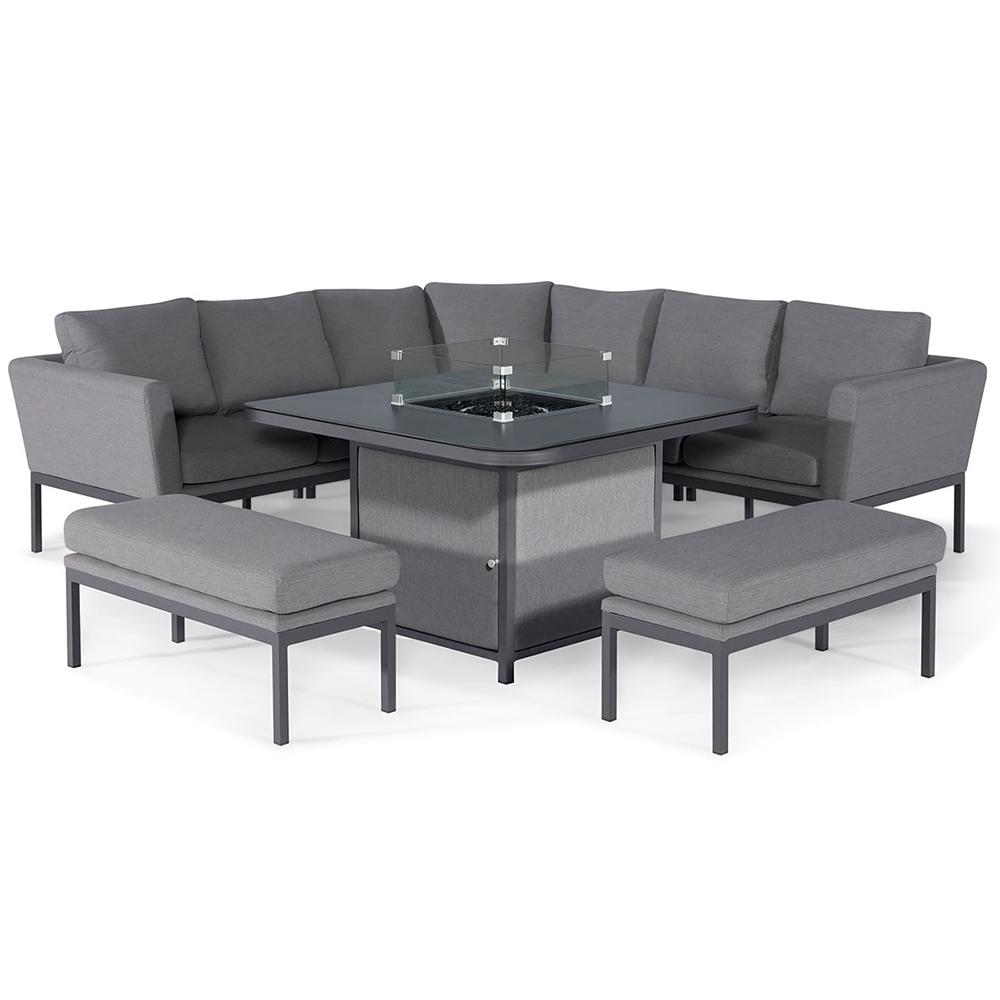 Pulse Deluxe Square Corner Dining Set with Fire Pit Table Flanelle