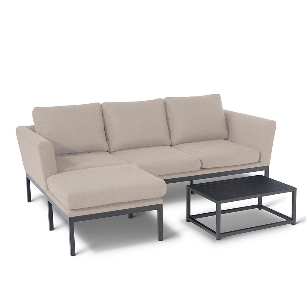 Pulse Chaise Sofa Set with Slatted Coffee Table Oatmeal