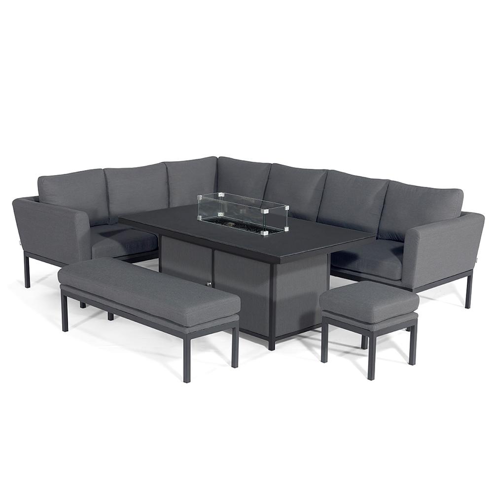 Pulse Rectangular Corner Dining Set with Fire Pit Table Flanelle