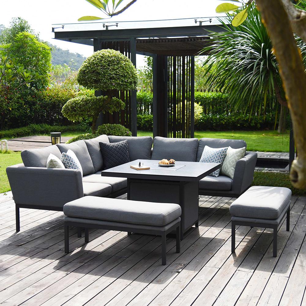 Pulse Square Corner Dining Set with  Fire Pit Table Flanelle