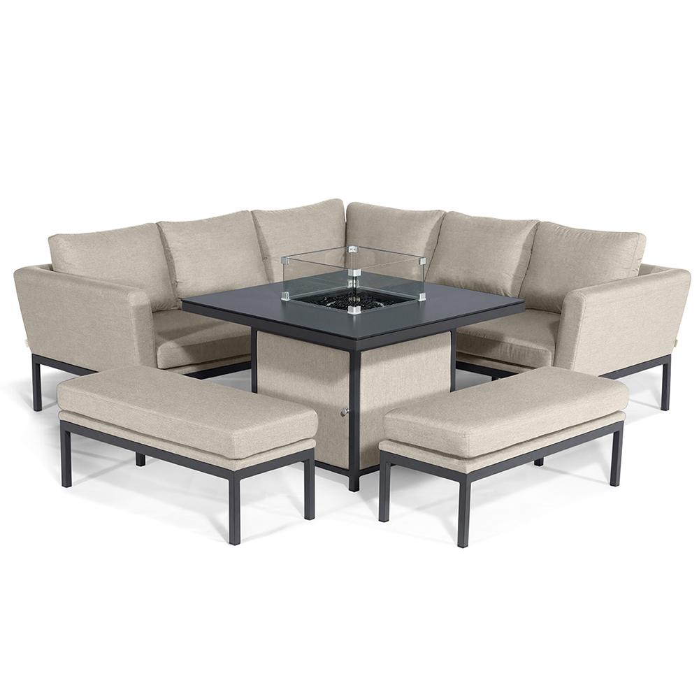 Pulse Square Corner Dining Set with  Fire Pit Table Oatmeal