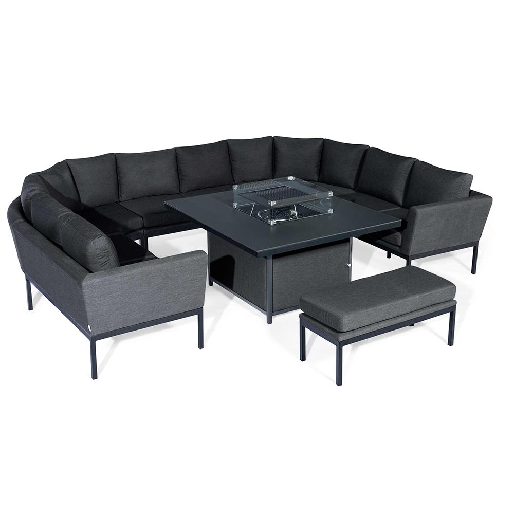 Pulse U Shape Dining Set with Fire Pit Table Charcoal