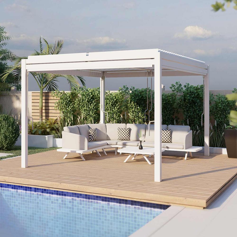 Pergola Square Aluminium with 4 Drop Sides White 3mx3m