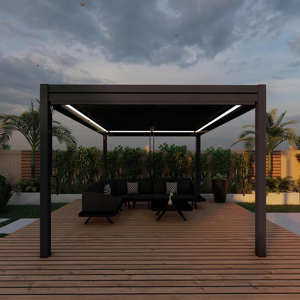 Pergola Square Aluminium with 4 Drop Sides Grey 3mx3m