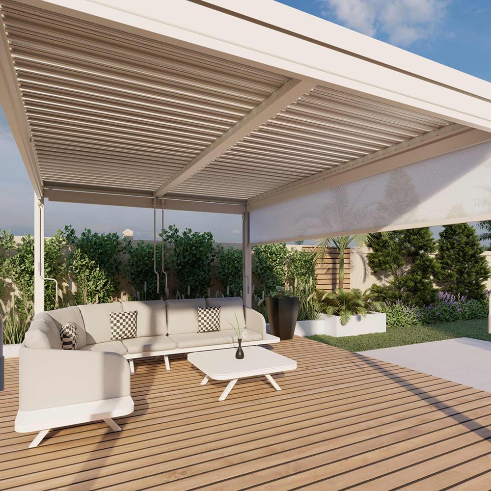 Pergola Square Aluminium with 4 Drop Sides White 3mx4m