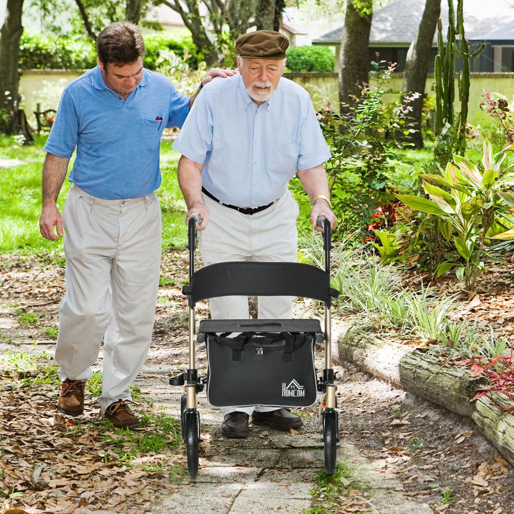 Folding Rollator with Adjustable Handle 4 Wheeled Mobility Walker