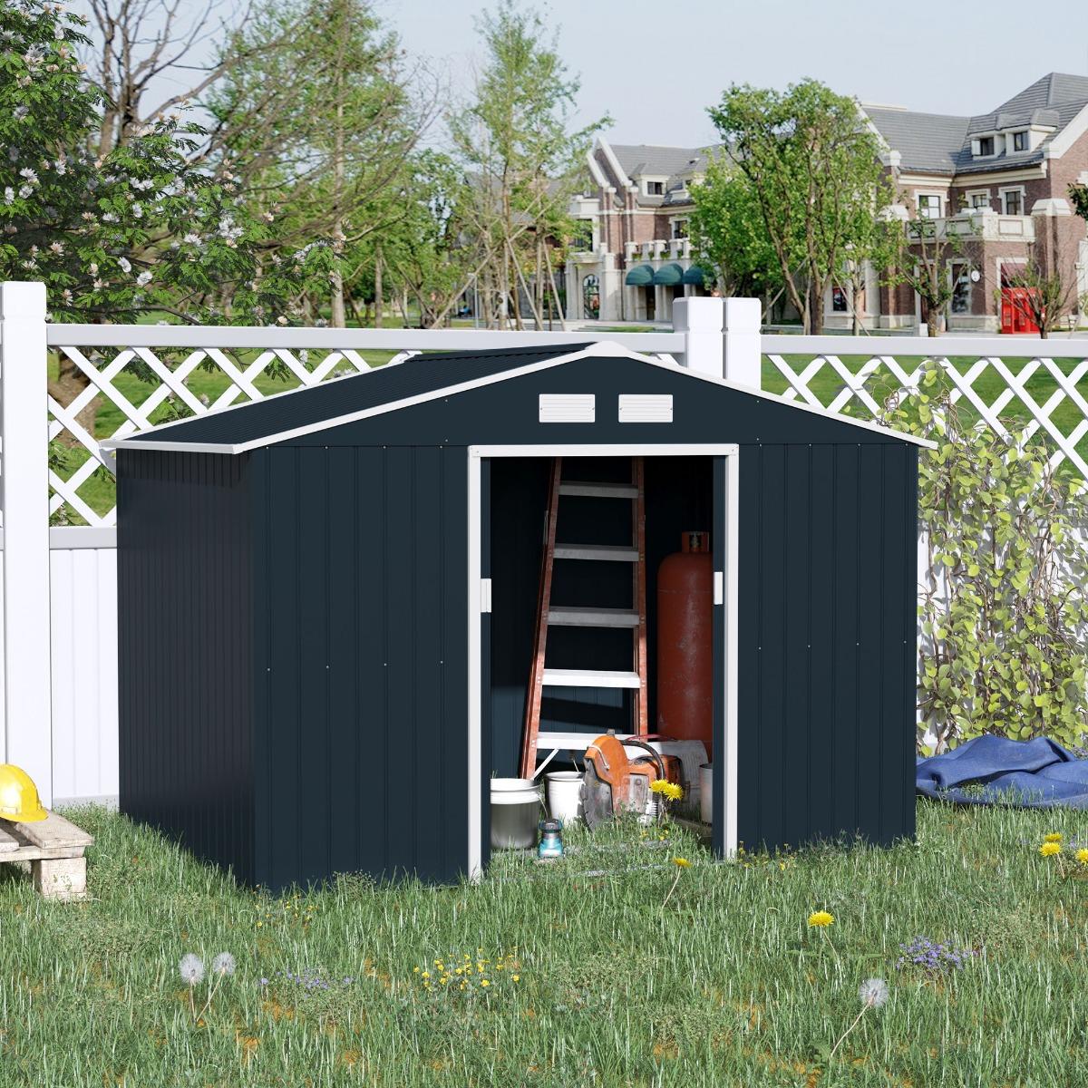 Storage Shed Metal with Foundation Ventilation and Doors Light Grey 9ft x 6ft