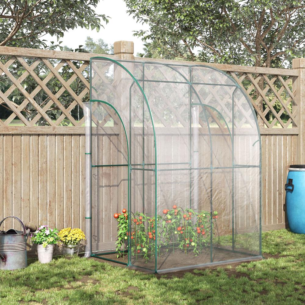 Walk-In Lean to Wall Tunnel PVC Greenhouse with Doors