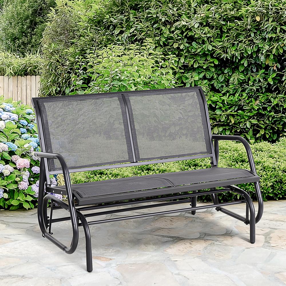 2-Person Patio Glider Bench Gliding Chair Loveseat with Armrest