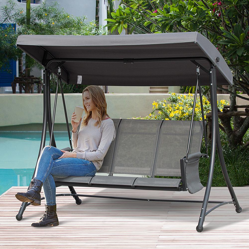 Canopy Mesh Swing 3-Seater With Side Pouches Charcoal Grey