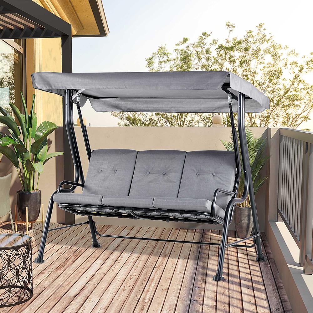 Outdoor 3-person Garden Metal Padded Porch Swing Chair Bench