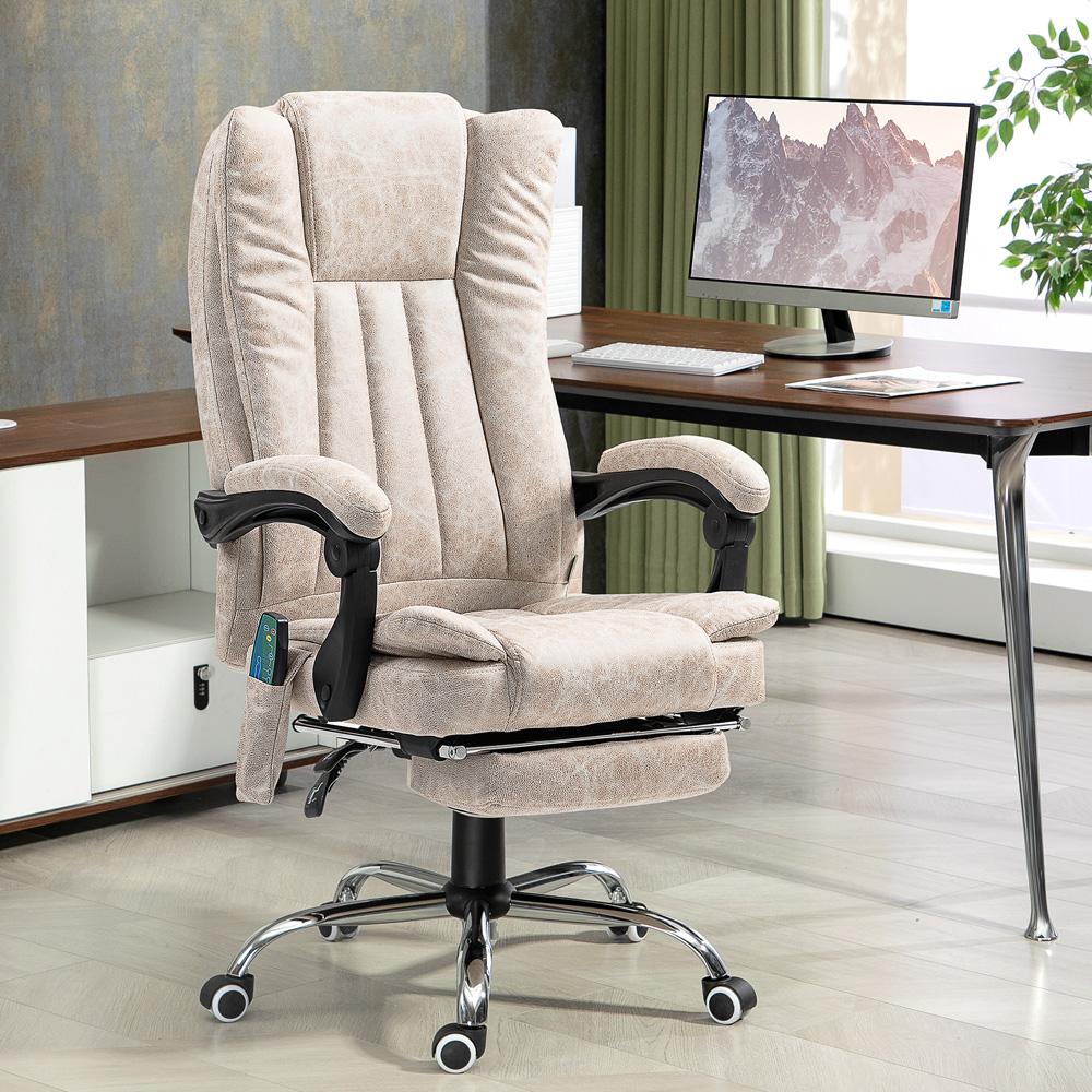 6-Point Vibrating Heat Massage Chair w/ Microfibre Upholstery Cream