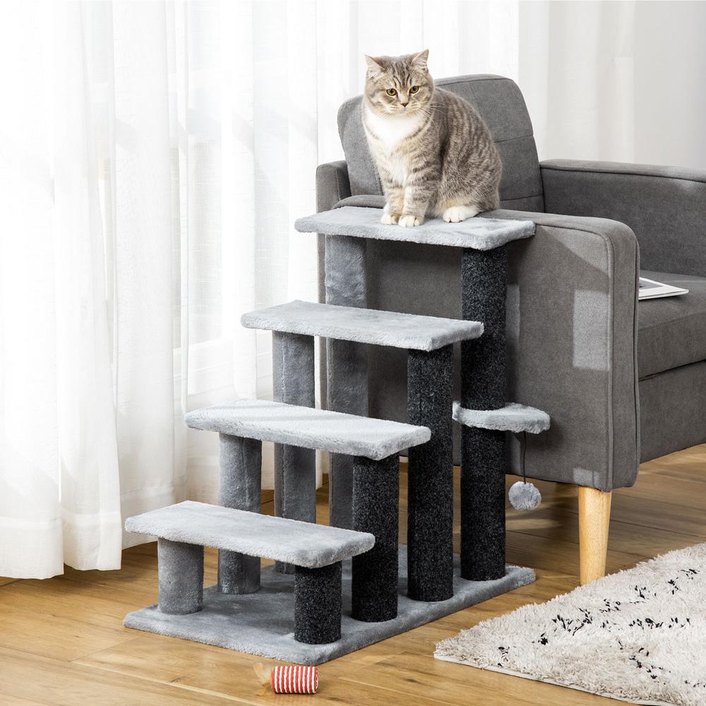 Pet Stairs With 4-step Stair Scratching Posts Platforms Toy Ball