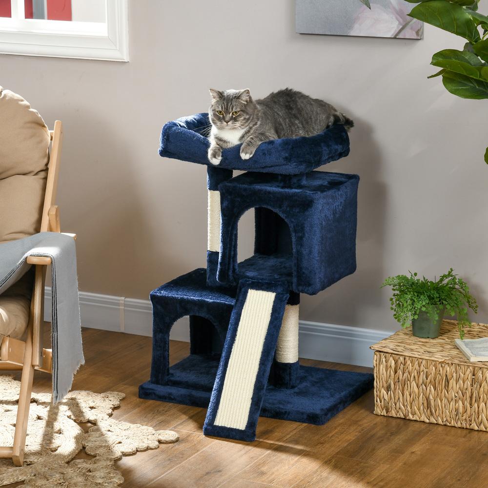 Cat Rest & Play Activity Tree w/ 2 House Perch Scratching Post Cream