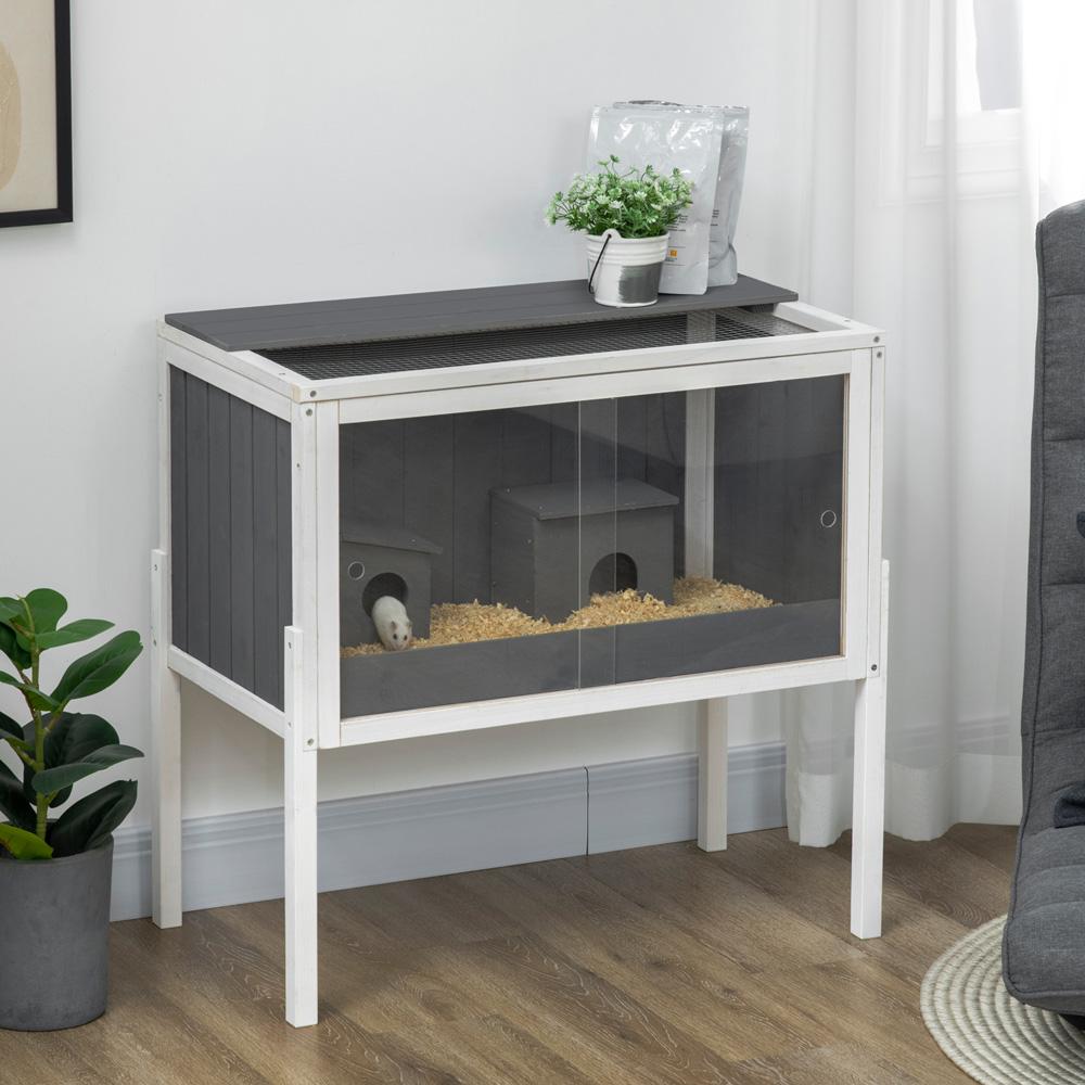 Hamster Cage With Shelf Wood Dark Grey