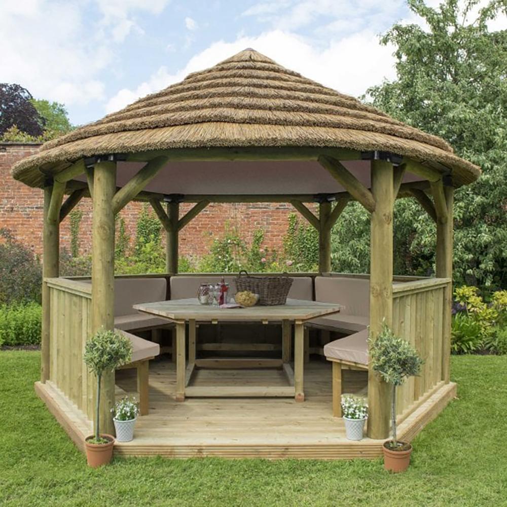 4.0m Hexagonal Gazebo with Thatched Roof