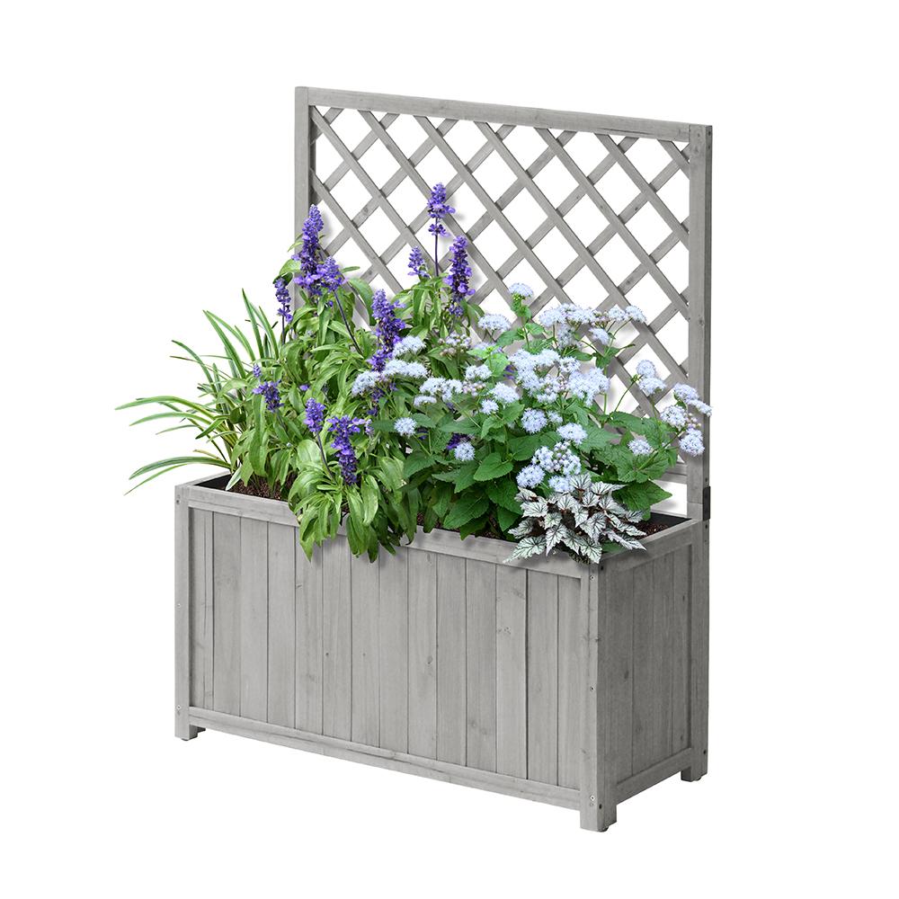 VegTrug Wooden Trellis Box Grey Wash 90cm