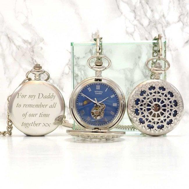 Silver Personalised Pocket Watch With Ornate Web Design