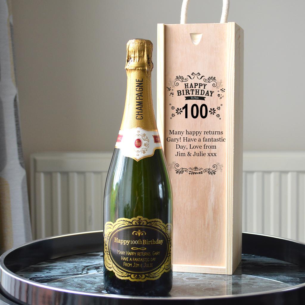 Custom 100th Birthday Gifts Champagne With Gold Label And Box